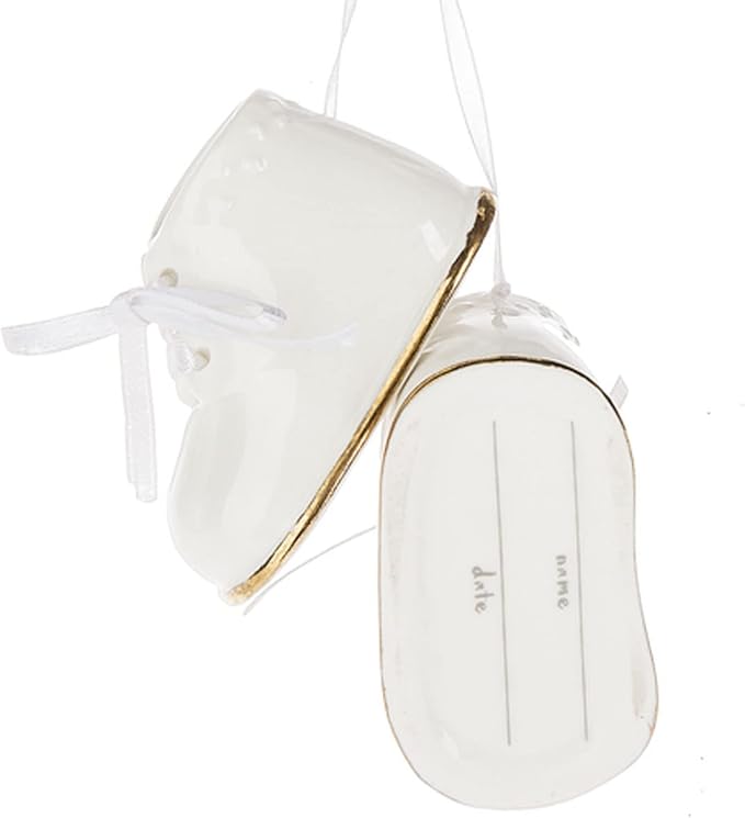 Ivory Baby Shoe Ornament Babys First Christmas Boy or Girl Ornament Cream Porcelain Baby Booties, Can Be Personalized, with Gift Box (2025)-BubblyBeeBaby