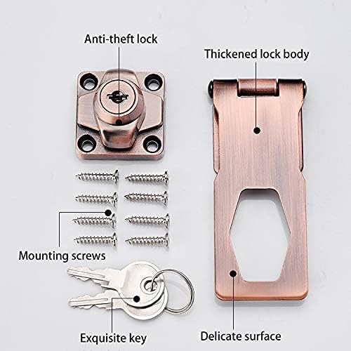 2 Packs Keyed Hasp Locks Twist Knob Keyed Locking Hasp for Small Doors, Cabinets and More,Stainless Steel Steel, Hasp Lock Catch Latch Safety Lock Door Lock with Keys (4inch, Copper)-BubblyBeeBaby