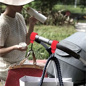 Baby Stroller Hooks Bag Hooks for Hanging Diaper Bags Multipurpose Hooks for Grocery Shopping Bags Premium Vegan Leather Pram Straps 2 Pcs (red)-BubblyBeeBaby