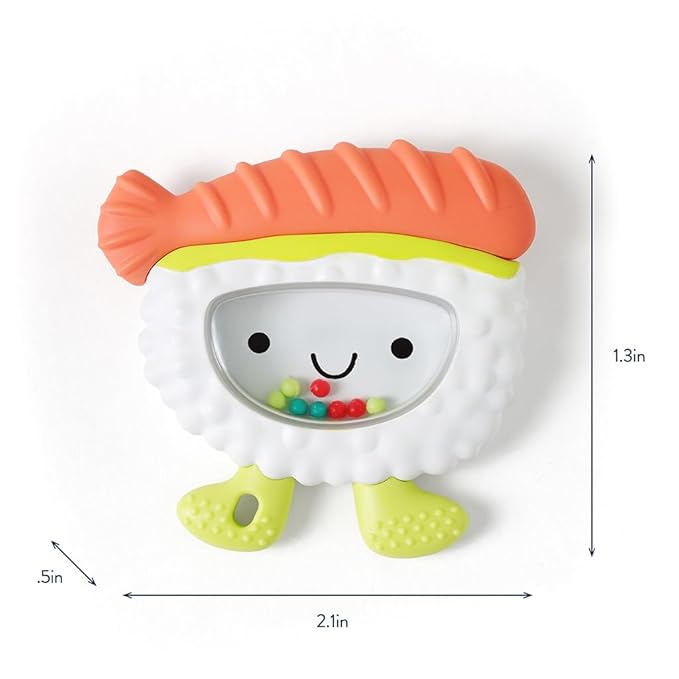 Itzy Ritzy Silicone Rattle Teether– BPA-Free Silicone Teether with Rattle for Babies & Toddlers – Features a Gentle Rattle Sound, Colorful Beads & Multiple Textures (Sushi)-BubblyBeeBaby