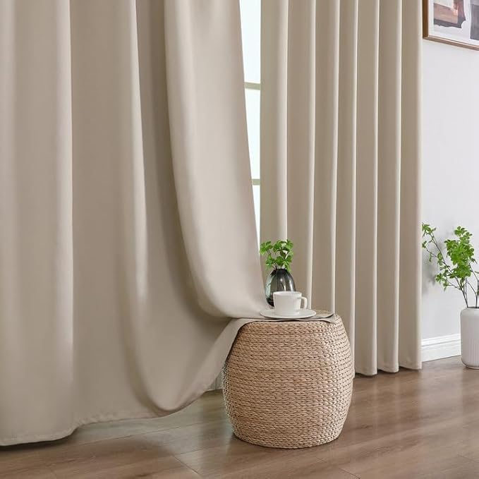 Joydeco Blackout Curtains 96 Inches Long, Thermal Insulated Black Out Curtains 2 Panels Set for Bedroom, Room Darkening Drapes for Living Room Window (W37 x L96 Inch, Light Beige)-BubblyBeeBaby