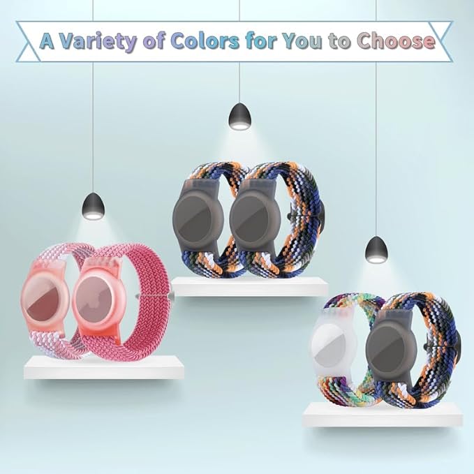 2 Pack Kids Bracelet Compatible with AirTag, GPS Kid Tracker Holder Braided Wristband for Apple Air Tag, 2022 Upgraded Nylon Adjustable Anti Lost Airtag Watch Band for Kids Children Elders-BubblyBeeBaby