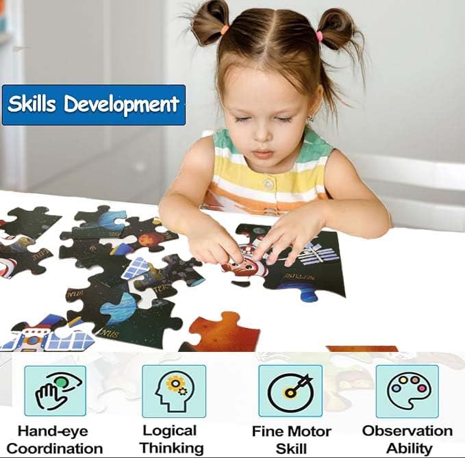 Jumbo Floor Puzzle for Kids, Large Jigsaw Puzzles 35 Piece for Kids Ages 3-5,Preschool Learning & Education Toys, Gifts for 4-8 Year Old Boys and Girls (Solar System Planet)-BubblyBeeBaby