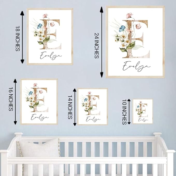 IZI POD Personalized Wooden Name Sign, Floral Monogram Nursery, Nursery Name Sign Boho Floral Pattern, Baby Name Sign, Wooden name signs for nursery, Wildflower Decor, Name signs for kids room gift/15, Design 15-BubblyBeeBaby