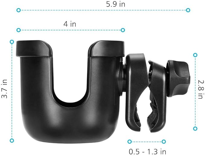Accmor Stroller Cup Holder, Universal Cup Holder, Bike Cup Holder, 360° Rotatable Large Caliber Drinks Holder for Stroller, Bike, Wheelchair, Walker, Black, 2 Pack-BubblyBeeBaby