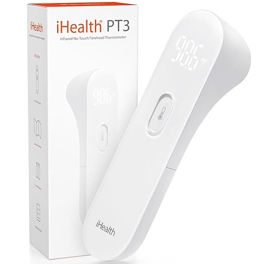 iHealth No-Touch Forehead Thermometer for Adults, Kids, Babies - 1s Fast Accurate, 3 Ultra-Sensitive Sensors, Quiet Vibration Feedback, Digital Large LED Digits, Easy to Use for Home & Nurses, PT3-BubblyBeeBaby