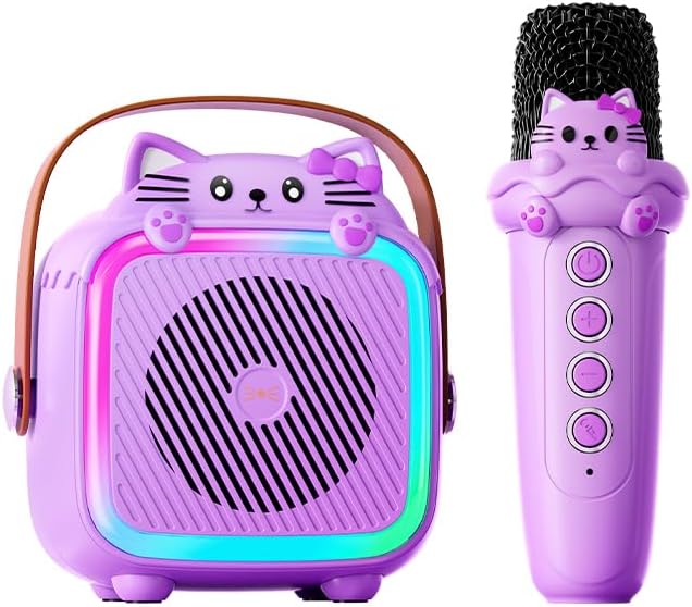 Karaoke Machine with 2 Wireless Microphones for Kids Adults,Portable Bluetooth Speaker Girls Toddlers Toy Gift for Aged 3-12 Year Birthday Parties Christmas Party - Purple-BubblyBeeBaby