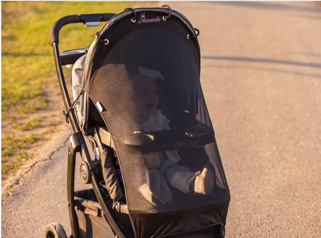 Stroller Sun Shade - Universal UV Protection Cover for Strollers Sunshade with See Through, Clip-On Sun Blocker, Sun Shield for Baby, Breathable Adjustable Fit, Full Coverage, Custom-BubblyBeeBaby