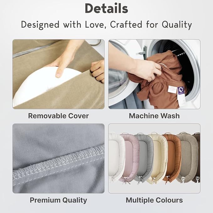 Infant Lounger, Baby Nest Cover for Baby Girls & Boys, Newborn Essentials for Baby 0-18+ Months, 100% Cotton Breathable (Green_Wonder, Cotton_Muslin)-BubblyBeeBaby