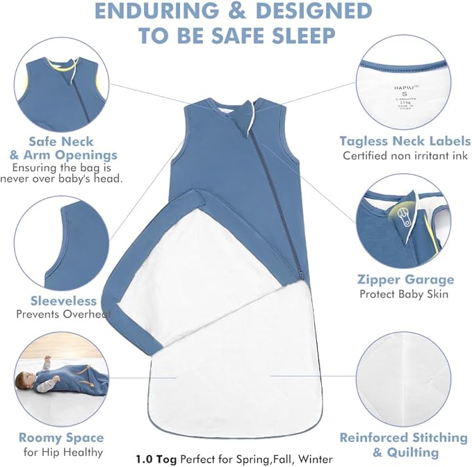 HAPIU Unisex Rayon Made from Bamboo Baby Sleep Sack TOG 1.0, 2-Way Zipper YKK, Wearable Blanket Baby-BubblyBeeBaby