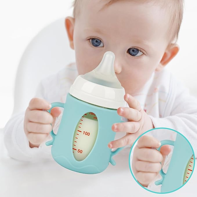 Silicone Sleeves for Pigeon Baby Bottles 5.4oz,Anti Breakage Glass Baby Bottle Holder with Handles 2 Pack-BubblyBeeBaby