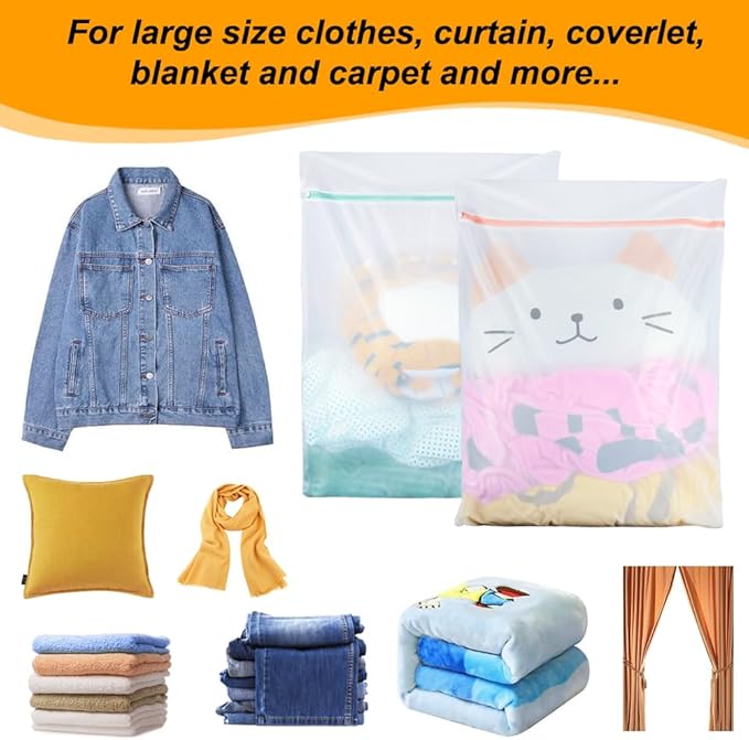 2 Pack Delicates Bag for Washing Machine, 31 x 23 inch Oversize Fine Mesh Laundry Bags for Lingeries, Sweaters, Bed Sheet, Stuffed Toys-BubblyBeeBaby