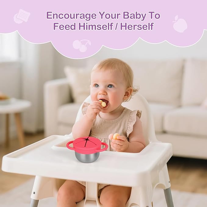 2 Pack Snack Cups for Toddlers Spill Proof - Detachable Stainless Steel Toddler Snack Cups with Silicone Lids & Handles - Dishwasher Safe Baby Snack Containers for Mess-Free Snacking (Red and Purple)-BubblyBeeBaby