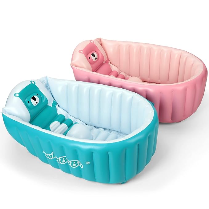 Inflatable Baby Bath Tub Portable Foldable Travel Mini Swimming Pool Helps Infants to Toddler Tub (Pink)-BubblyBeeBaby