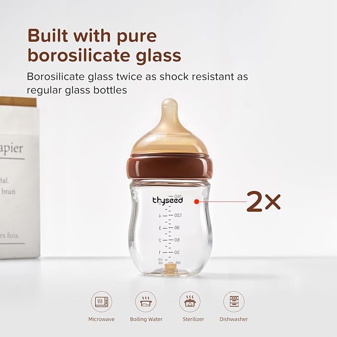 Thyseed Glass Natural Anti-Colic Baby Bottles | Newborn Breast Like Nursing Bottle for Breastfed Babies with Nipple(1-2 Months),5oz,1pack-BubblyBeeBaby