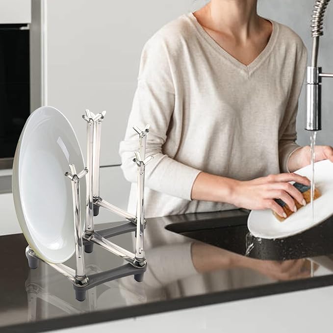 2 Pcs Cup Drying Racks Set, Retractable Drinking Glass & Baby Bottle Drainer Stand, PP Material Mug Draining Organizer, Kitchen Countertop Dishes Holder, Gray-BubblyBeeBaby