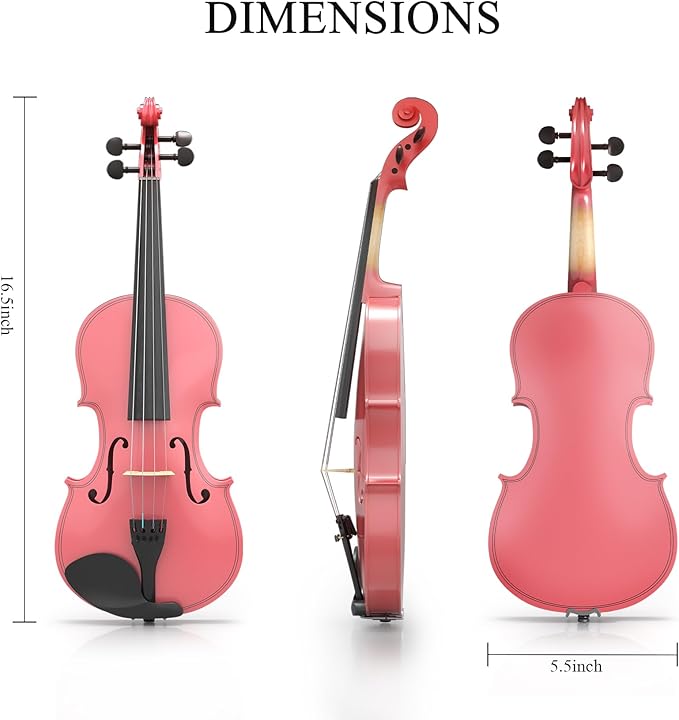 1/8 Beginner Violin Kit, Complete Violin Set with Case, Bow, Rosin,Pink-BubblyBeeBaby