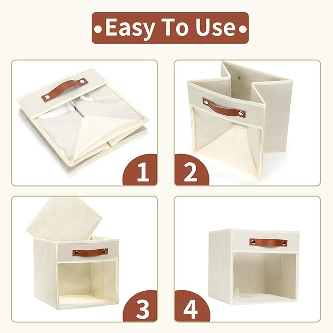 HNZIGE 11 x 11 Storage Cubes Bins for Storage Organizer,Shelf Fabric Storage Bin for Cube Organizer, Canvas Cloth Bin,Cubby Decorative Cube Organizer Bin for Cube Storage Blanket Home(Cream 6 PCS)-BubblyBeeBaby