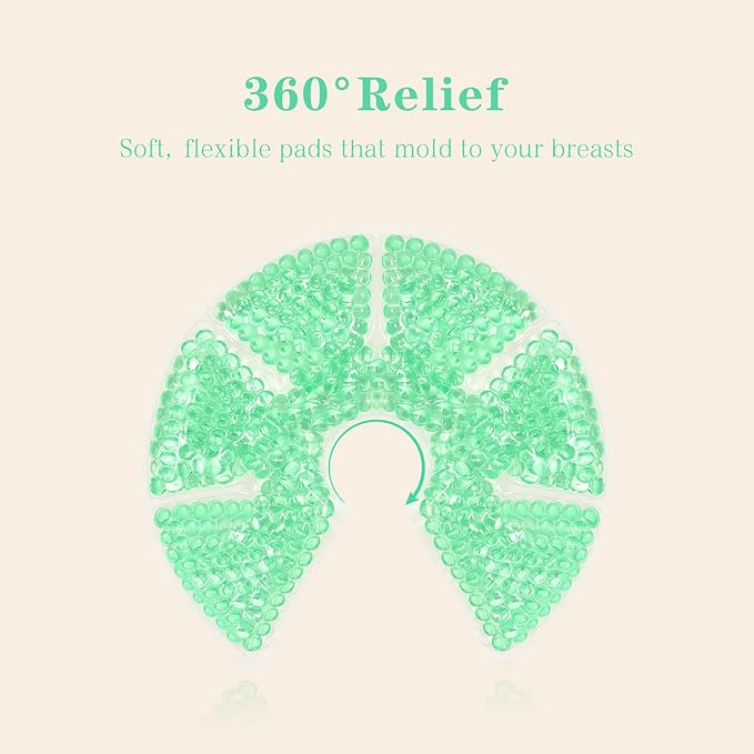 Hot/Cold Breast Gel Bead Ice Packs Breast Cooling/Heat Pads Relief for Breastfeeding, Nursing Pain, Mastitis, Engorgement, Swelling, Plugged Ducts | Boost Milk Let-Down & Production,2 Pack (Green)-BubblyBeeBaby