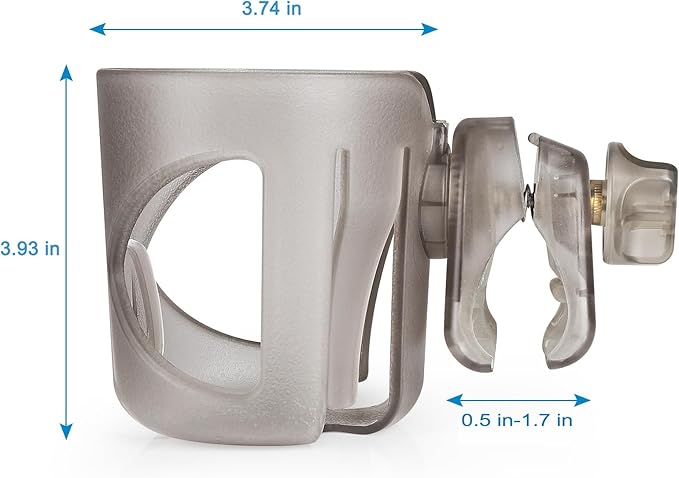Accmor Universal Cup Holder, Stroller Cup Holder, 360° Rotatable Large Caliber Designed Bottle Holder for Stroller, Bike, Wheelchair, Walker, Scooter, Transparent Grey-BubblyBeeBaby