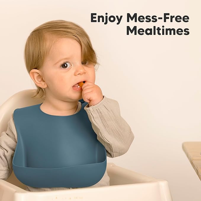 KeaBabies 2-Pack Silicone Baby Bibs for Eating - Sturdy Food-Grade Silicone Bibs for Babies Girl, Boy, Large Food Catcher, Clean & Put On Easily, Waterproof Toddler Feeding Essentials (Valiant)-BubblyBeeBaby