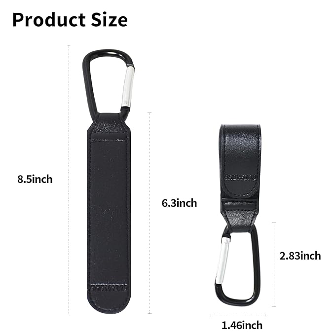 Stroller Hooks for Hanging, 2 PCS Durable Leather Style Stroller Clip Straps, Baby Stroller Hooks for Diaper Bags Grocery Shopping Bags, Mommy Hook for Stroller (Black)-BubblyBeeBaby