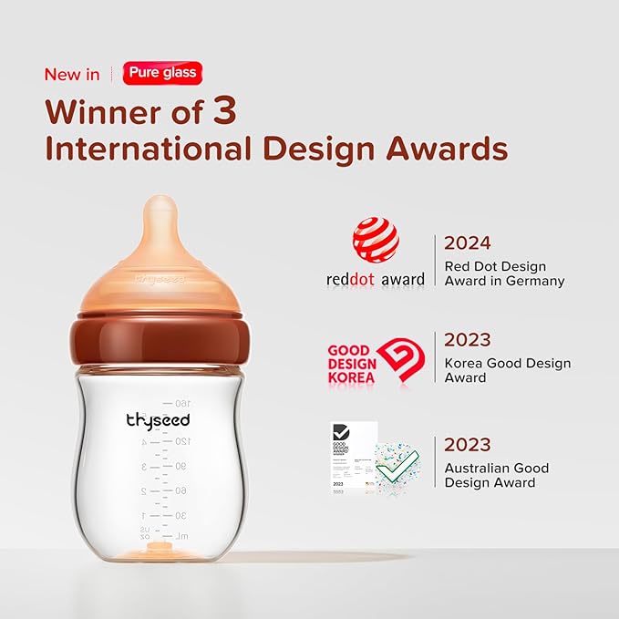 Thyseed Glass Natural Anti-Colic Baby Bottles | Newborn Breast Like Nursing Bottle for Breastfed Babies with Nipple(0-1 Months),5oz,1pack-BubblyBeeBaby