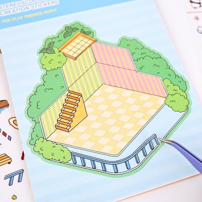 20 Sets DIY 3D Sticker Scenes for Adults Relief Stress, Cute Kawaii 3D House Sticker Therapy for Women Teen Girls Kids Pass The Time, Make Your Own Mini Room Scene Collection Book with Tweezer-BubblyBeeBaby
