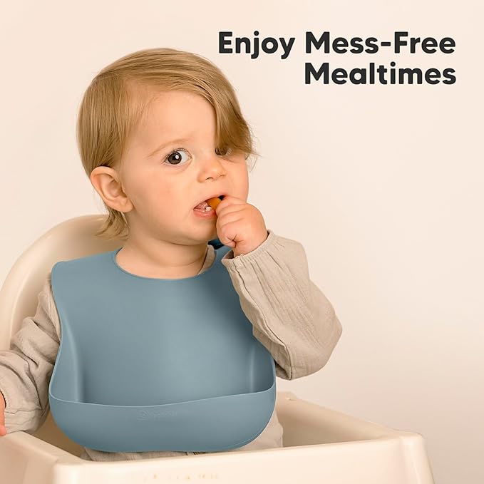 KeaBabies 2-Pack Silicone Baby Bibs for Eating - Sturdy Food-Grade Silicone Bibs for Babies Girl, Boy, Large Food Catcher, Clean & Put On Easily, Waterproof Toddler Feeding Essentials (Alps)-BubblyBeeBaby
