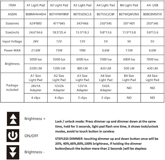 HSK A4 LED Light Box Light Pad Lock/Unlock Modes Touch Dimmer Button Dimmer 5 Level Brightness Led 7000 Lux for Tatoo,Trace, Drawing,Animation, Sketching,Diamond Painting-BubblyBeeBaby