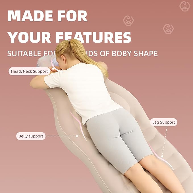 Inflatable Pregnancy Belly Mattress, Float with Abdominal Hole Full Body Inflatable Bed for Pregnant Women, The Best Pregnancy Pillow for Sleeping Prone - Relieves Back Hip Pain-BubblyBeeBaby