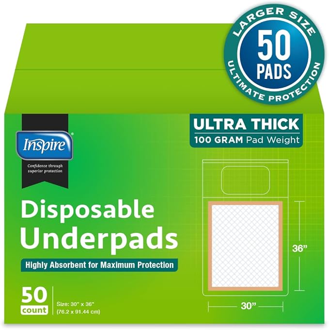 Inspire Super and Ultra Absorbent Disposable Bed Pads (30" X 36" Pack of 50)-BubblyBeeBaby