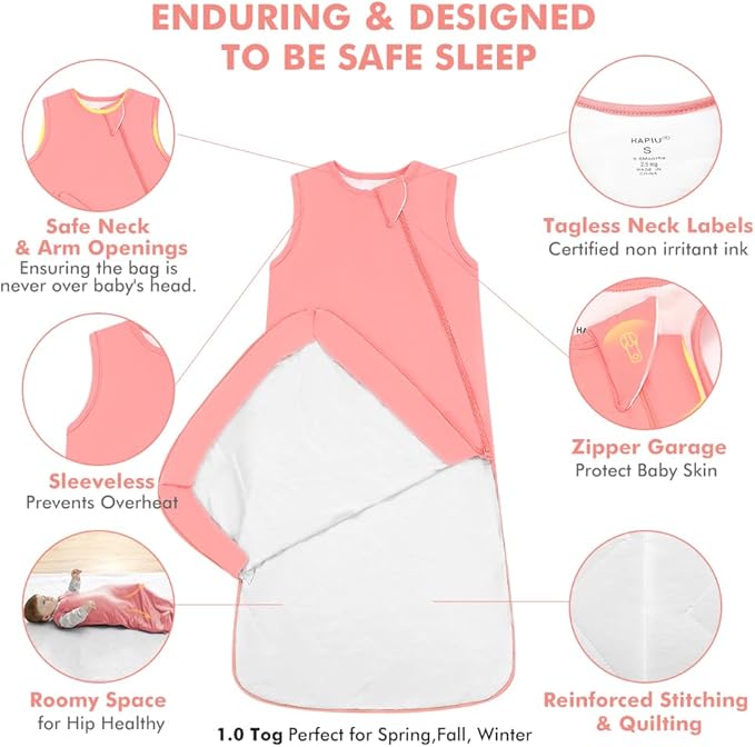 HAPIU Unisex Rayon Made from Bamboo Baby Sleep Sack TOG 1.0, 2-Way Zipper YKK, Wearable Blanket Baby-BubblyBeeBaby
