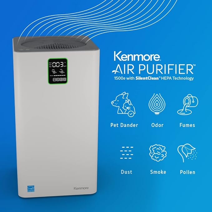 Kenmore PM3020 Air Purifiers with H13 True HEPA Filter, Covers Up to 1500 Sq.Foot, 24db SilentClean 3-Stage HEPA Filtration System, 5 Speeds for Home Large Room, Kitchens & Bedroom-BubblyBeeBaby