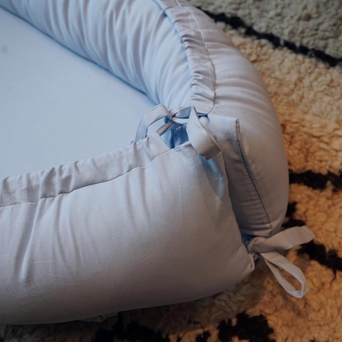 Infant Lounger, Baby Nest Cover for Baby Girls & Boys, Newborn Essentials for Baby 0-18+ Months, 100% Cotton Breathable (Baby Blue)-BubblyBeeBaby