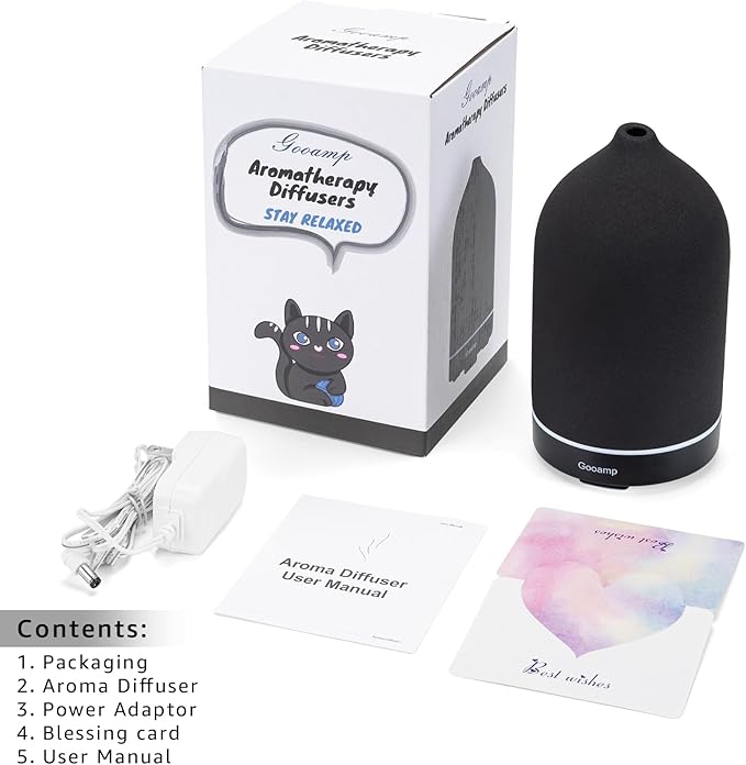 200ML Ceramic Essential Oil Diffuser - Ultrasonic Aromatherapy & Humidifier with 7-Color LED Lights, Auto Shut-Off, Black, 1H/3H/6H Timer | Scent for Home, Office, Yoga-BubblyBeeBaby