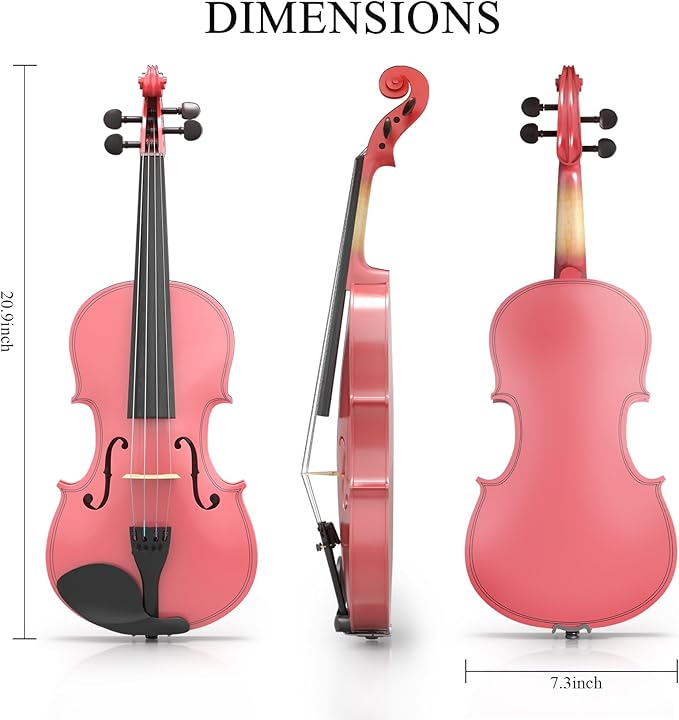 1/2 Beginner Violin Set,Complete Violin Kit with Case, Bow, Rosin, Pink-BubblyBeeBaby