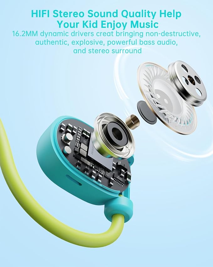 Kid Headphones for School, Air Conduction Open Ear Headphones, 3.5mm Jack Wired Cord, Ultra-Comfort, Ergonomic and Lightweight Design Perfect for School and Outdoor Activities-Blue Green-BubblyBeeBaby