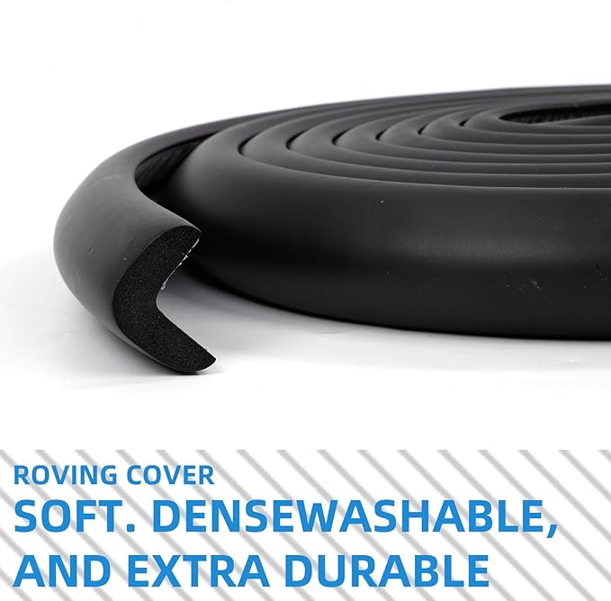 2 Pack L Shape Extra Thick Furniture Table Edge Protectors Foam Baby Safety Bumper Guard 16.4 Ft,Hearth Cushion,for Table, Fireplace, Countertop(with 8 Corners) (Black)-BubblyBeeBaby