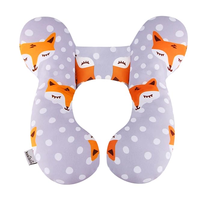 KAKIBLIN Baby Travel Pillow,Baby Neck Pillows for Car Seat,Upgraded Baby Head Pillow,Toddler Head and Neck Baby Support Pillow for Car Seat, Pushchair,Travel (Gray Fox)-BubblyBeeBaby