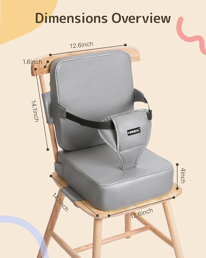 HOMEAL Toddler Booster Seat for Dining Table with Backrest and Adjustable Straps, Breathable Booster Seat for Kitchen Chair, Portable Non-Slip Bottom Booster Seat for Table, Light Grey-BubblyBeeBaby
