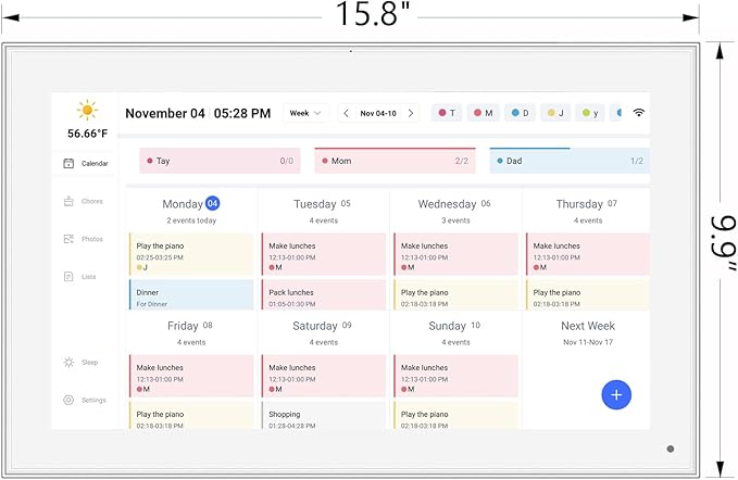 15.6 Inch Smart Digital Calendar Wall Planner & Chore Chart, IPS FHD 1920x1080 Touchscreen Interactive Display for Family Schedules, Streamline Household Organization-BubblyBeeBaby