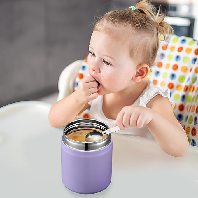 17oz Soup Thermo for Hot Food Kids Insulated Vacuum Food Jar with Stainless Steel Spoon Wide Mouth Thermo Leakproof Lunch Food Container Kids Hot Lunch Box (Purple)-BubblyBeeBaby