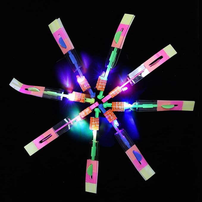 25 Sets LED Flying Set, 25 Slingshot+25 Glow Helicopter-50 Pcs, Flying Toy Outdoor Toys Glow in The Dark Party Supplies Party Favors for Kids 8-12,4-8-BubblyBeeBaby