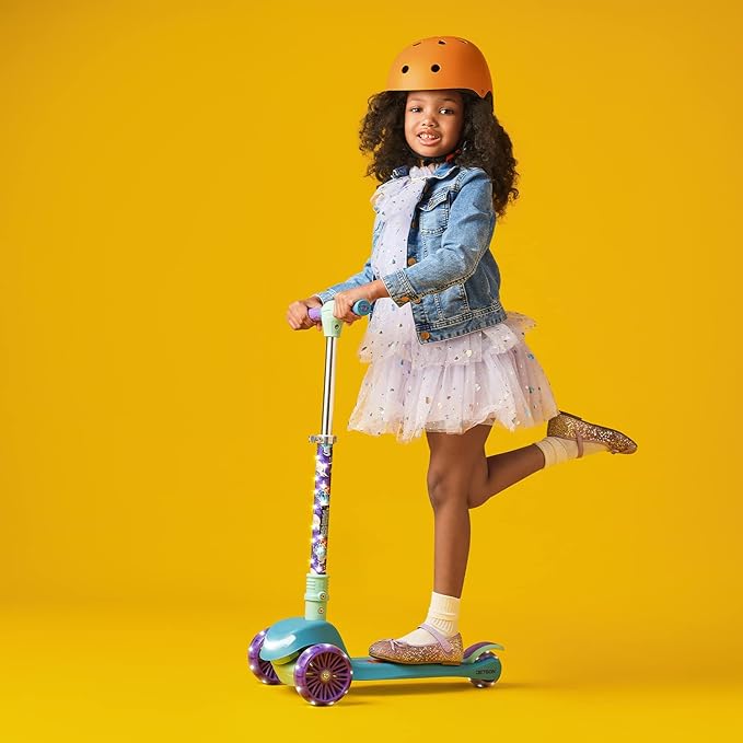 Jetson Character Kids Kick Scooter, LED Lights on Stem & Light-Up Wheels, Lightweight Frame, Height-Adjustable Handlebar, Lean-to-Steer System, Easy-Fold Mechanism-BubblyBeeBaby