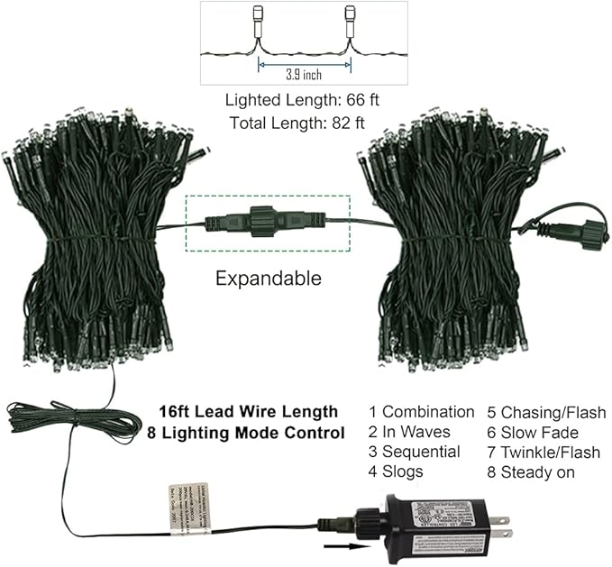 HOME LIGHTING 200 LED 66FT Fairy String Lights, July 4th Patriotic Light with 8 Lighting Modes, Mini Lights Plug in for Indoor Outdoor Independence Day Tree Holiday Party Decor, Red Blue & White-BubblyBeeBaby