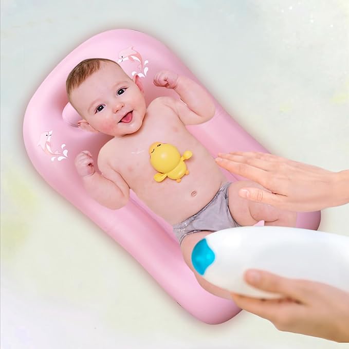 I Inflatable Baby Bathtub, Baby Tubs for Newborns to Toddlers, Infant Bathtub for Baby Travel Essential for Age from 0 to 6 Months,Baby Lounger Pillow for Newborn-BubblyBeeBaby