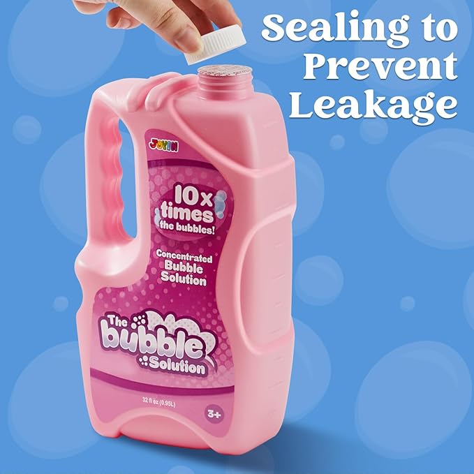 JOYIN 32 oz Bubble Solution Refills (Close to 1L/ 2.5 Gallon), Concentrated Solution for Bubble Machine, Wands, Blower, Easter (Pink)-BubblyBeeBaby