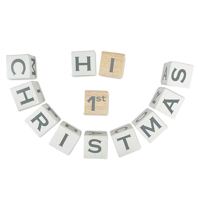 I'm Solid Wood Baby ABC Alphabet Milestone Age Blocks, Personalized Own Name, Gender Neutral, Newborn Gifts & Keepsakes for Picture Props (1.9" / 16 Pcs/White)-BubblyBeeBaby