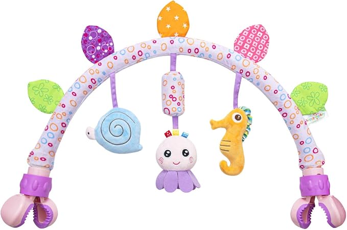 Caterbee Travel Arch Bassinet Toys for Baby Hanging on Stroller, Crib & Pram. Activity Toy bar for Baby Bouncer(Purle)-BubblyBeeBaby
